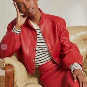 Veronica Beard Leather Jacket Vintage Red